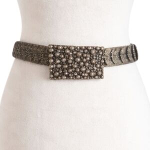 Vintage Metal Rhinestone Studded Buckle Fishscale Stretch Belt 31"